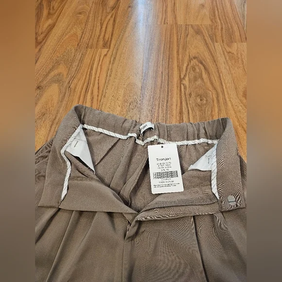 Tronjori Tan Flowy Wide-Leg Pants NWT - Picture 9 of 12